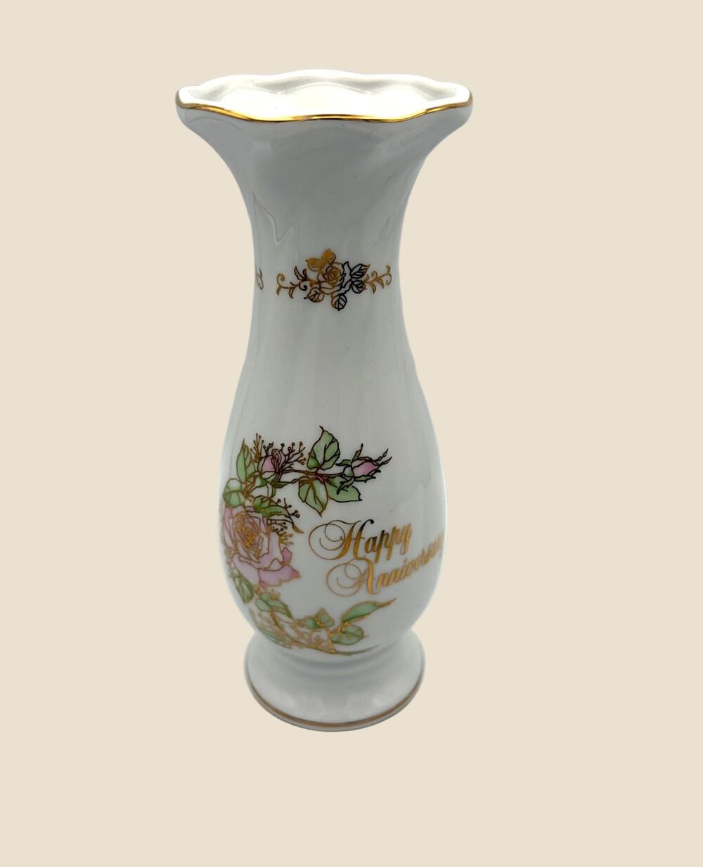 Vintage 1983 Enesco "Happy Anniversary" Porcelain Vase